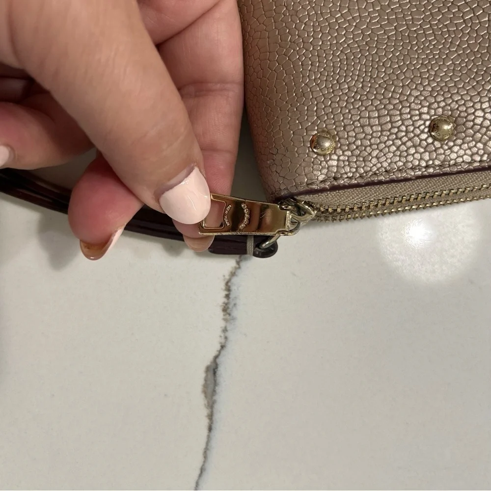 COACH Pebbled Leather Long Zip Around Wallet Rose Gold